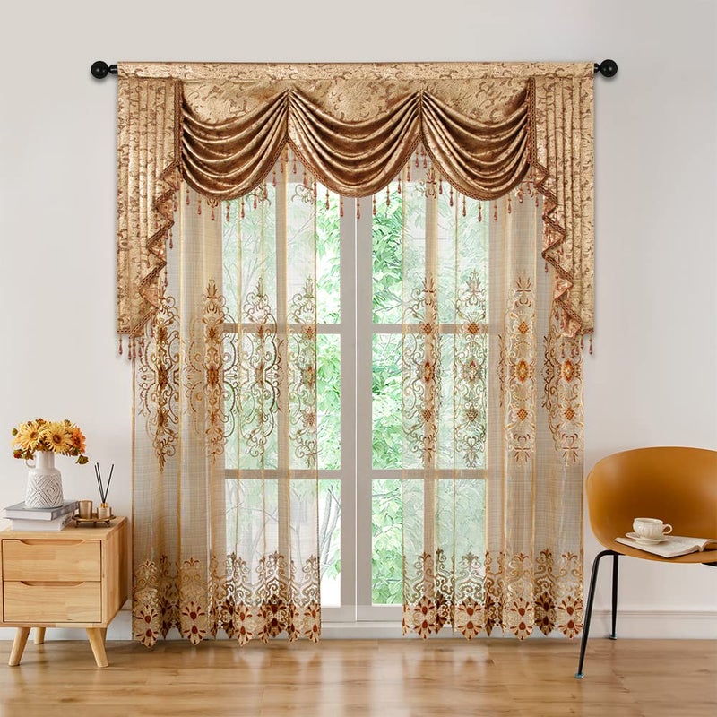 ELKCA European Curtains Valance for Living Room Luxury European Style Curtains for Bedroom,Rod Pocket (W98inch, 1 Panel) - Image 3